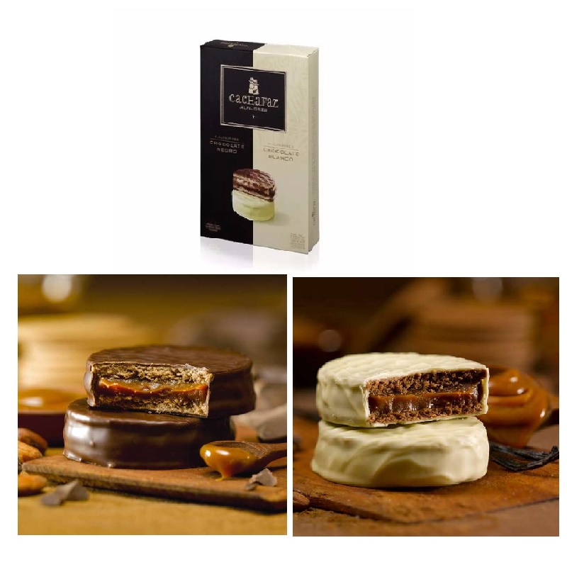 Cachafaz Alfajor de chocolate y chocolate blanco relleno de  Dulce de Leche, 720 g / 25 oz (caja mixta de 12)