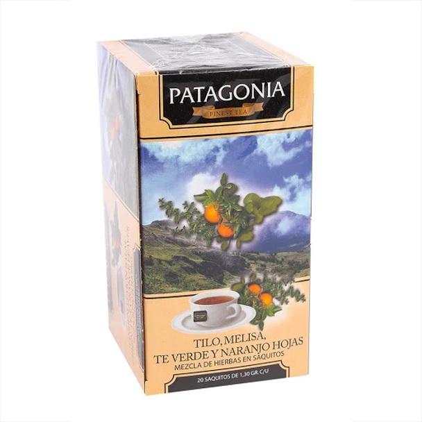 Patagonia Finest Tea Tilo, Melisa, Te Verde & Naranja, caja de 20 saquitos