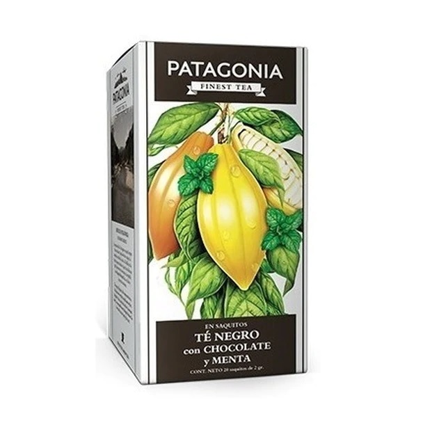 Patagonia Finest Tea Chocolate, Menta y Té Negro, caja de 20 saquitos