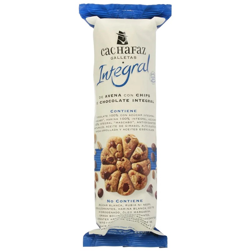 Cachafaz Galletitas de harina integral de trigo con Chips de Chocolate y anti oxidantes naturales, 225 g / 7.9 oz (pack de 3)