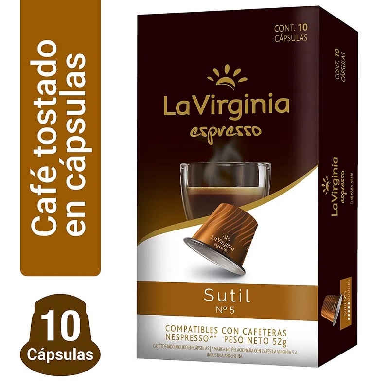 La Virginia Cafe Capsulas Sutil Nespresso (52 gr). Caja x 10.