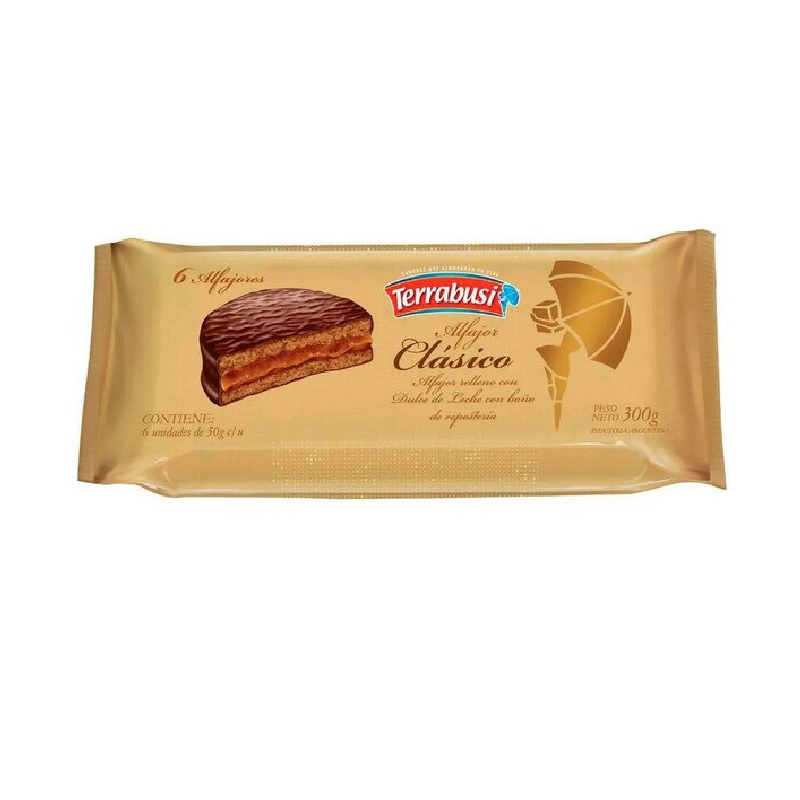 Terrabusi Alfajores Clásicos de Chocolate Rellenos de Dulce de Leche, caja de 6