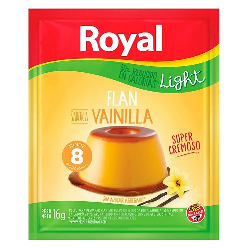 Royal Flan de Vanilla Light, 8 porciones por paquete, 16 g / 0.56 oz (caja de 10 paquetes)