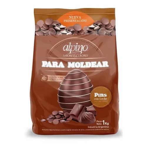 Alpino Chocolate con leche en forma de Pins para moldear, 1 kg / 35,26 oz
