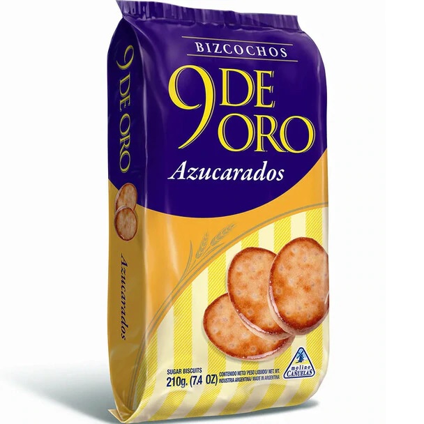 9 de Oro Azucarado Biscuits with Sprinkled Sugar Bizcochos con Azucar Traditional, 200 g / 7.1 oz (pack of 3)