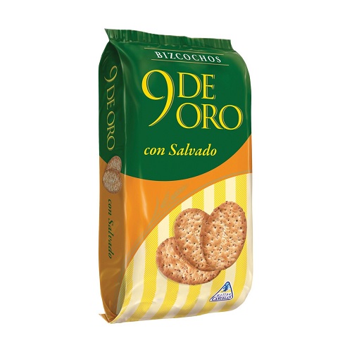 9 de Oro Bizcochos Galletas Salvado Whole Grain Biscuits Pack x 3