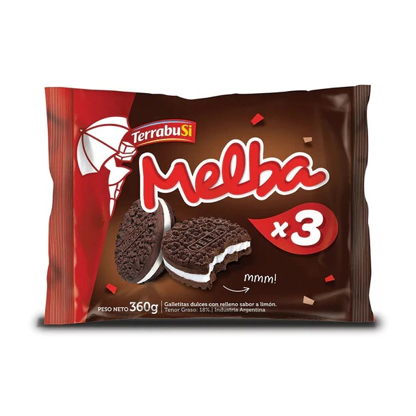 Melba Chocolate Flavor Cookies with Cream Filling, 120 g / 4.2 oz (pack of 3)