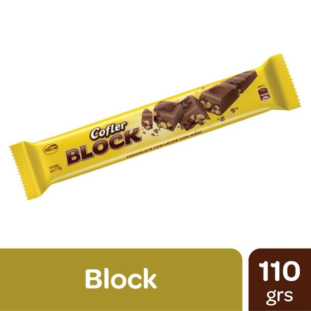 Cofler Block Barra de Chocolate con Maní, 110 g / 3.88 oz (pack de 2 barras)