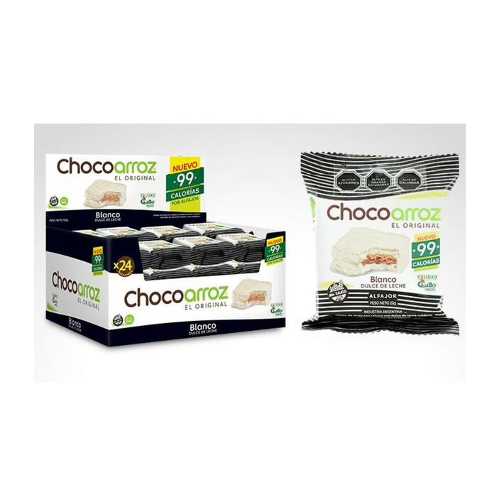 Chocoarroz Alfajor de Arroz de Chocolate Blanco relleno con Dulce de Leche Gluten Free - Bajas Calorías (caja de 3)