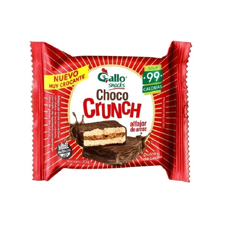 Gallo Choco Crunch Alfajor de arroz con Dulce de Leche Wholegrain Rice Alfajor with Dulce de Leche GLUTEN FREE (Pack of 6)