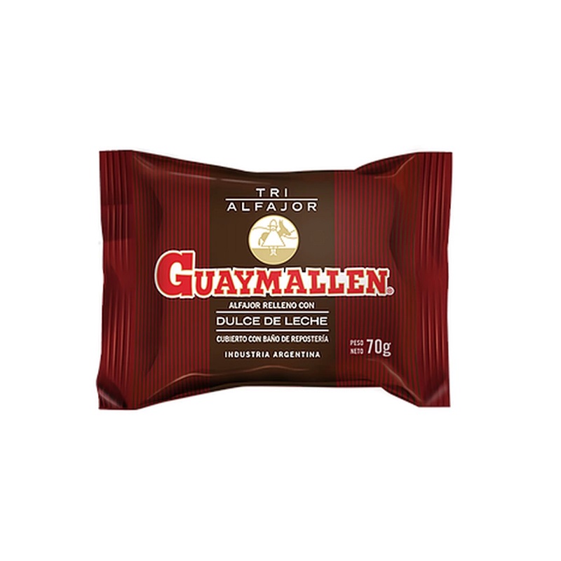 Guaymallen Alfajor Triple de Chocolate con Dulce de Leche Caja Mayorista, 70 g / 2.5 oz (24 unidades)