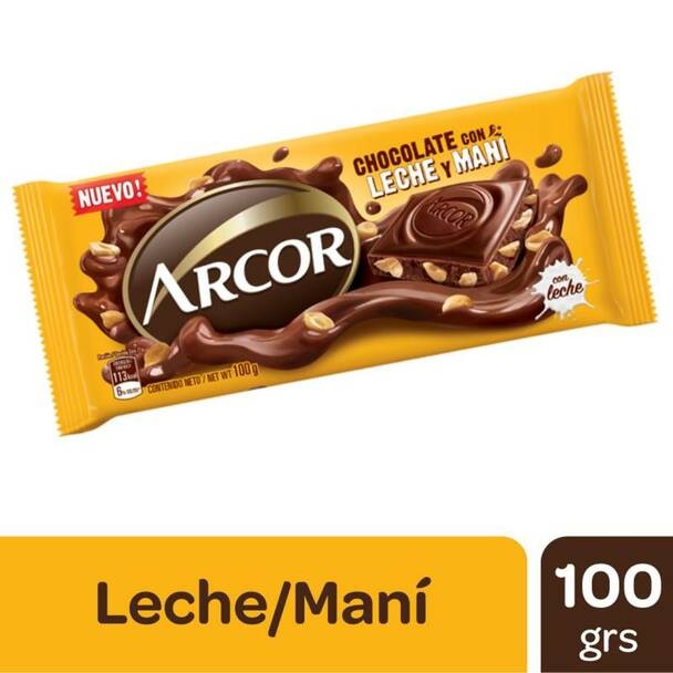 Arcor Chocolate Negro con Maní, 100 g / 3.52 oz