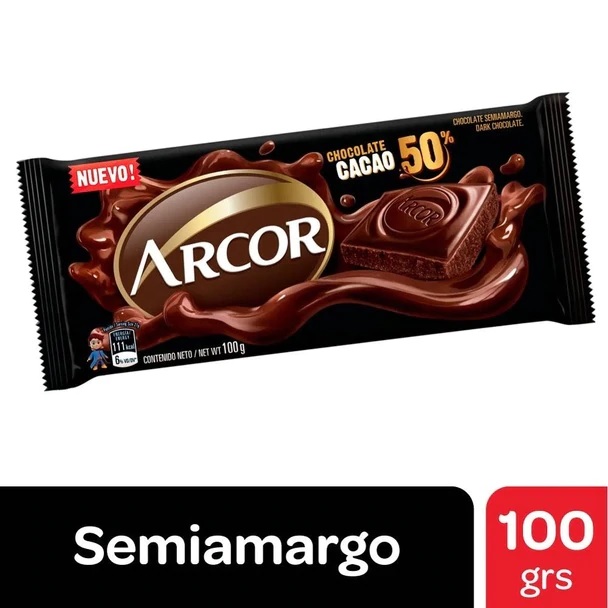 Arcor Chocolate Semi Amargo 50% Cocoa, 100 g / 3.52 oz