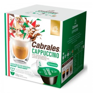 Cabrales Cappuccino Café Tostado Molido en Cápsulas - Compatible con Nescafé, 8 g / 0.28 oz c/ cápsula de cafe - 16 g / 0.56 oz (caja de 14 capsulas)