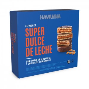Havanna Alfajor Super Dulce De Leche Chocolate con Harina de Almendra - Sin TACC (Caja de 9)